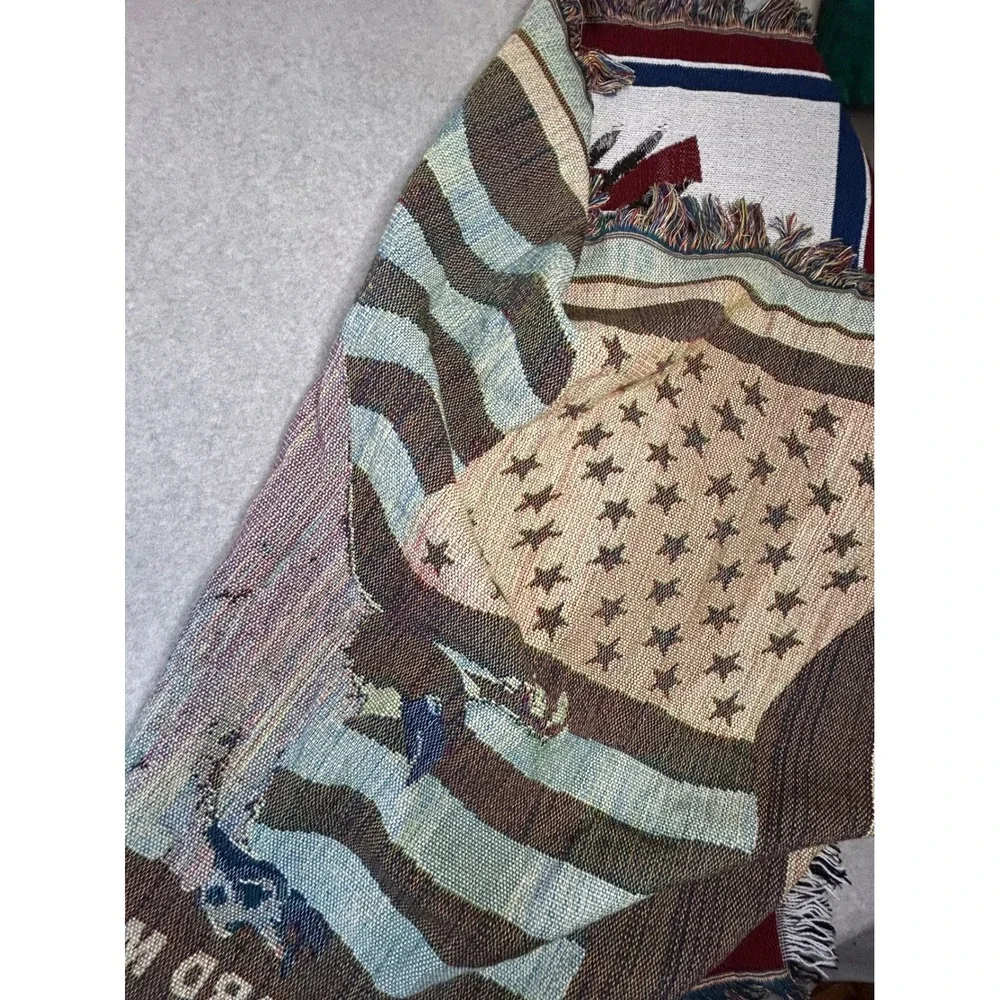 Vintage Ford‎ Meter Box Company Eagle American Flag Woven Tapestry Throw Blanket